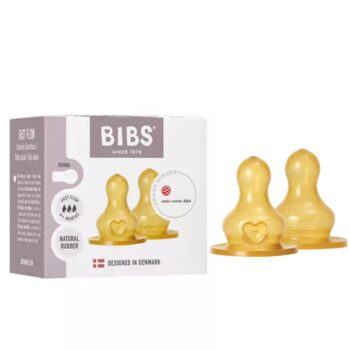 BIBS 2 TETINES RONDES LATEX BIBERON A DEBIT LENT 4M+